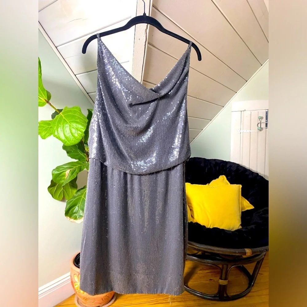 Robert Rodriguez Gunmetal Gray Sequin Silk Open Back Mini Dress Size 6 - Picture 3 of 12